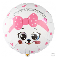  К 18" РУС ДР Кошка с розовым бантиком